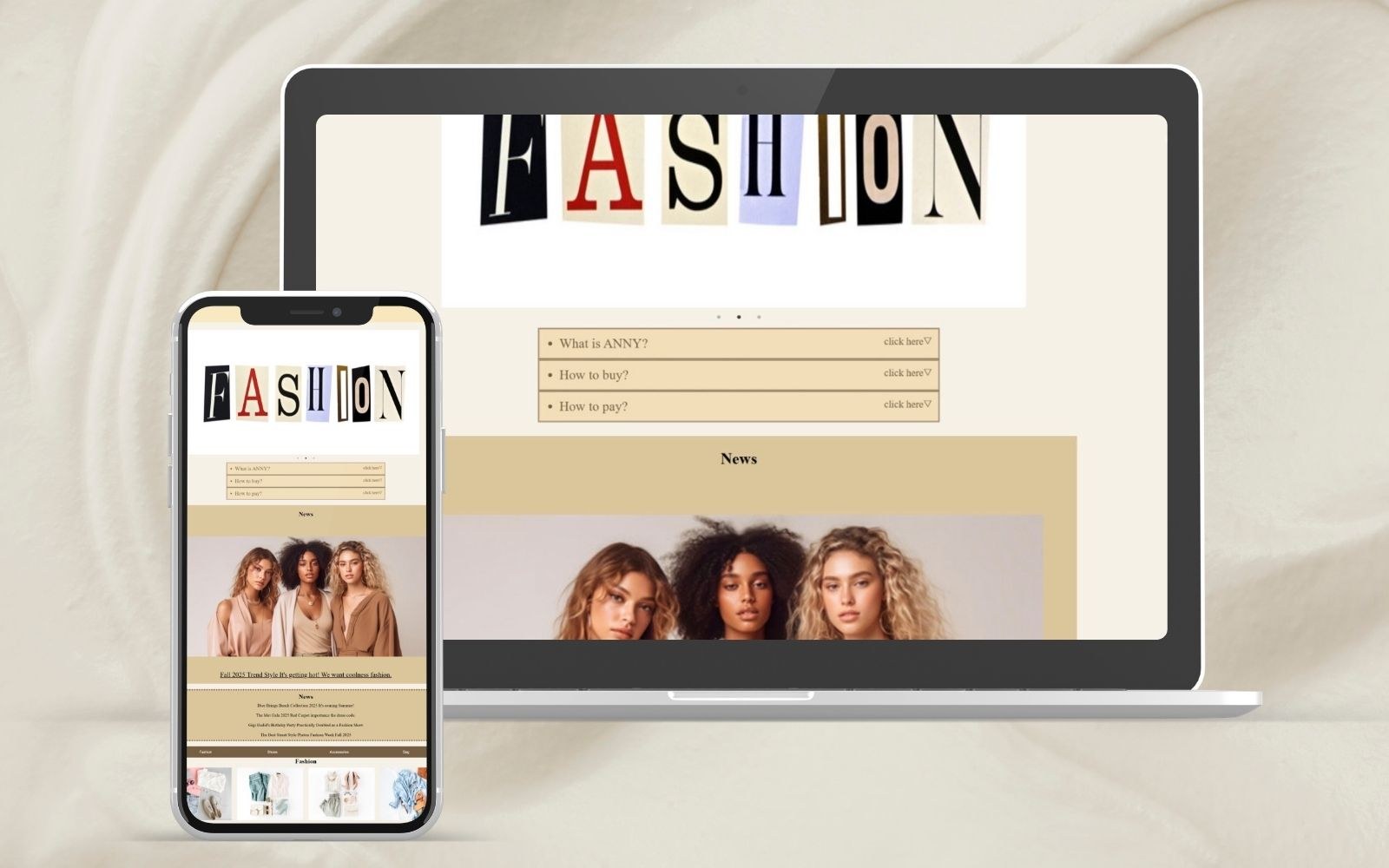 ANNY — fashion e-commerce website, desktop and mobile